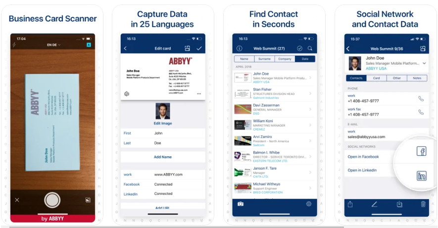 With a single tap, you can convert paper business cards to digital. CamCard - Professional Business Card Reader and Manager requires you to log in or sign up. Card Holder, the BCR's storage, allows for easy business card search as well as contact sorting and grouping.