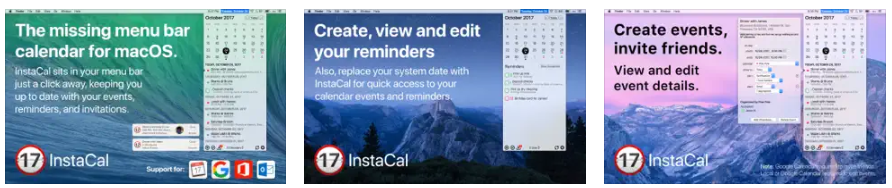 InstaCal is the menu bar calendar that macOS has been missing. On the Mac App Store, you can view the daily app ranking, rank history, ratings, features, and reviews of top apps like InstaCal - Menu Bar Calendar.