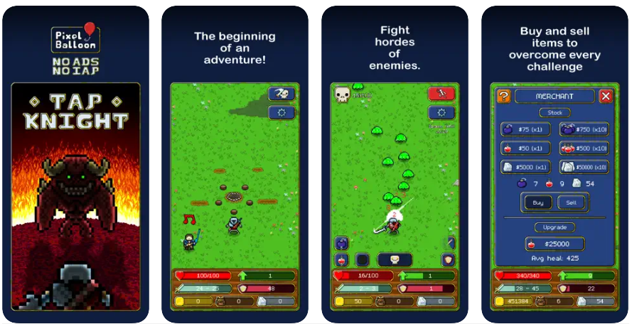 So, for some reason, when I searched Tap Knight or Tap Knight Idle Adventure, I couldn't find it on my phone. In this idle-tapper game, use your fingers and tap frantically to slay hordes of enemies and kill big bosses! Are you prepared for this epic adventure?!