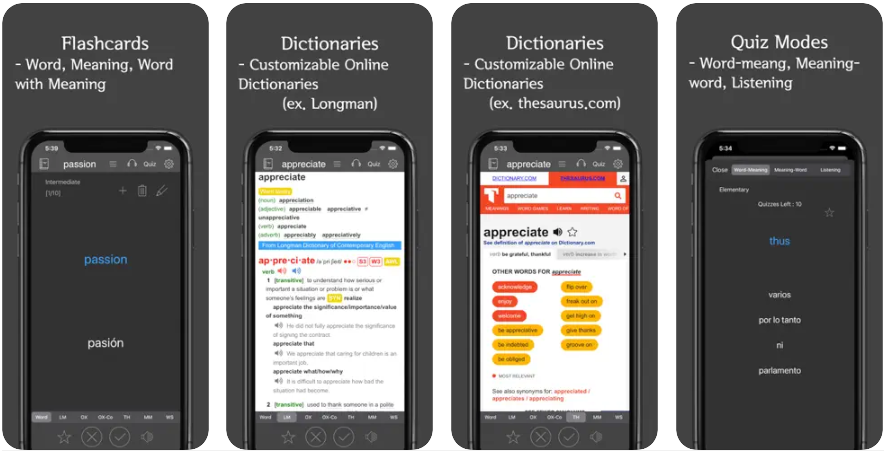 The questions and prompts are intended to supplement language arts classes at all levels. Jeong-hoon Kang's English Vocabulary Pro (All Levels) is a Reference app. It aids in the expansion of the active vocabulary of English words.