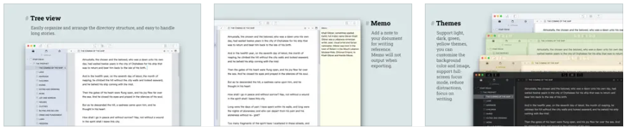 WonderPen is a writing tool designed for both professional and novice writers. WonderPen organizes documents using a tree-like directory, allows endless levels, and can easily handle both short articles and big works.
